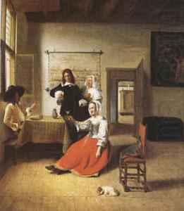 Pieter de Hooch A Woman Drinking with Two Gentlemen) (mk05) china oil painting image